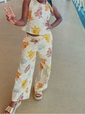 Zara Cream Kids Matching Set with Yellow, Orange, Blue, Purple Sun Prints